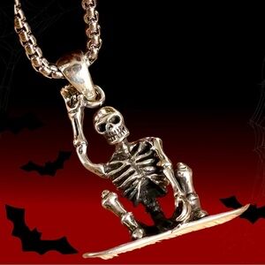Skateboarding Ski Skull Pendant Hip Hop Necklace Men's Gothic Necklace 28inches